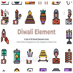 30枚排灯节节日元素矢量图标 30 Diwali Element  Icons