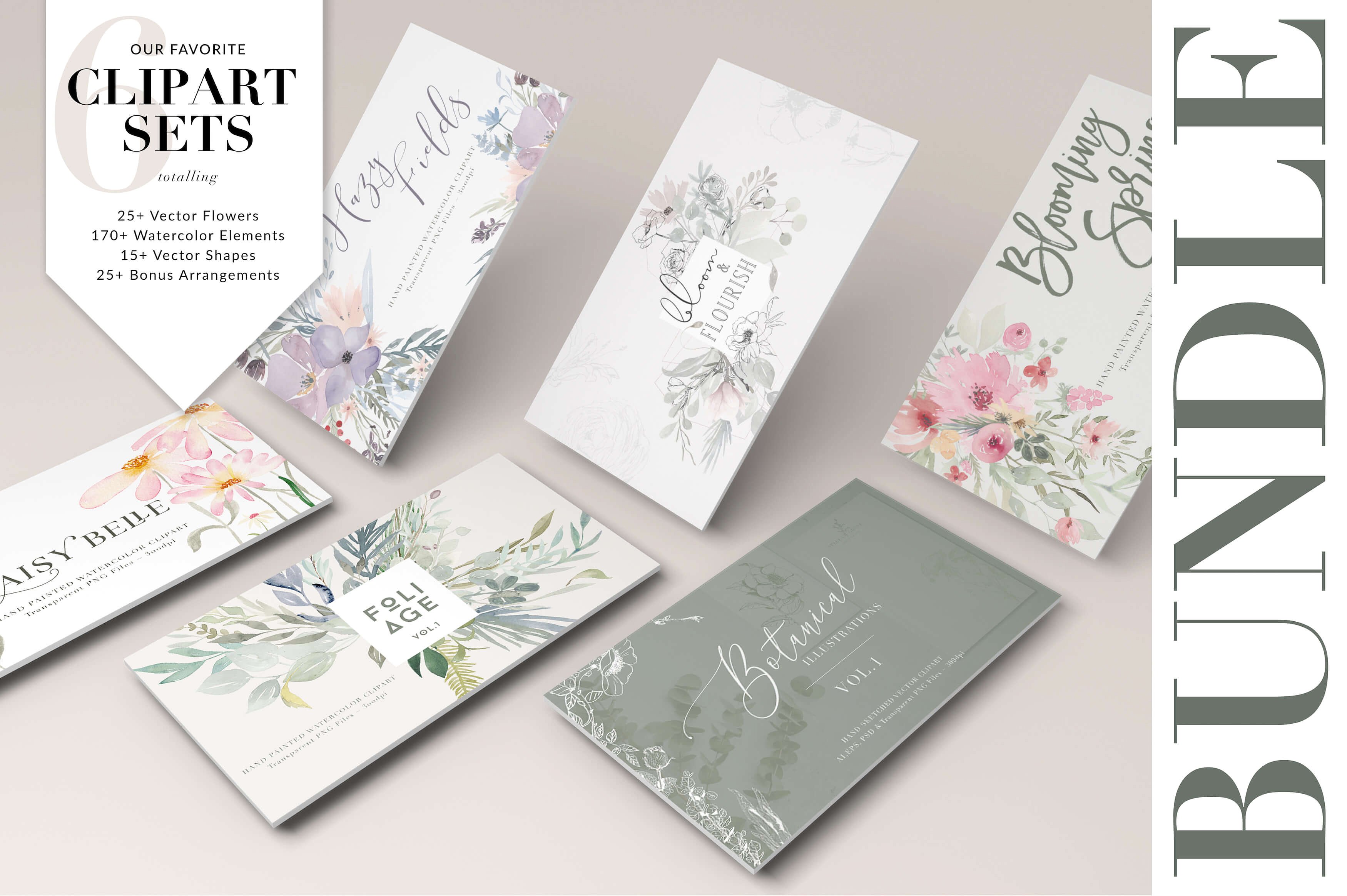 淡雅水彩剪贴画合集[1.52GB] Watercolor Clipart Bundle