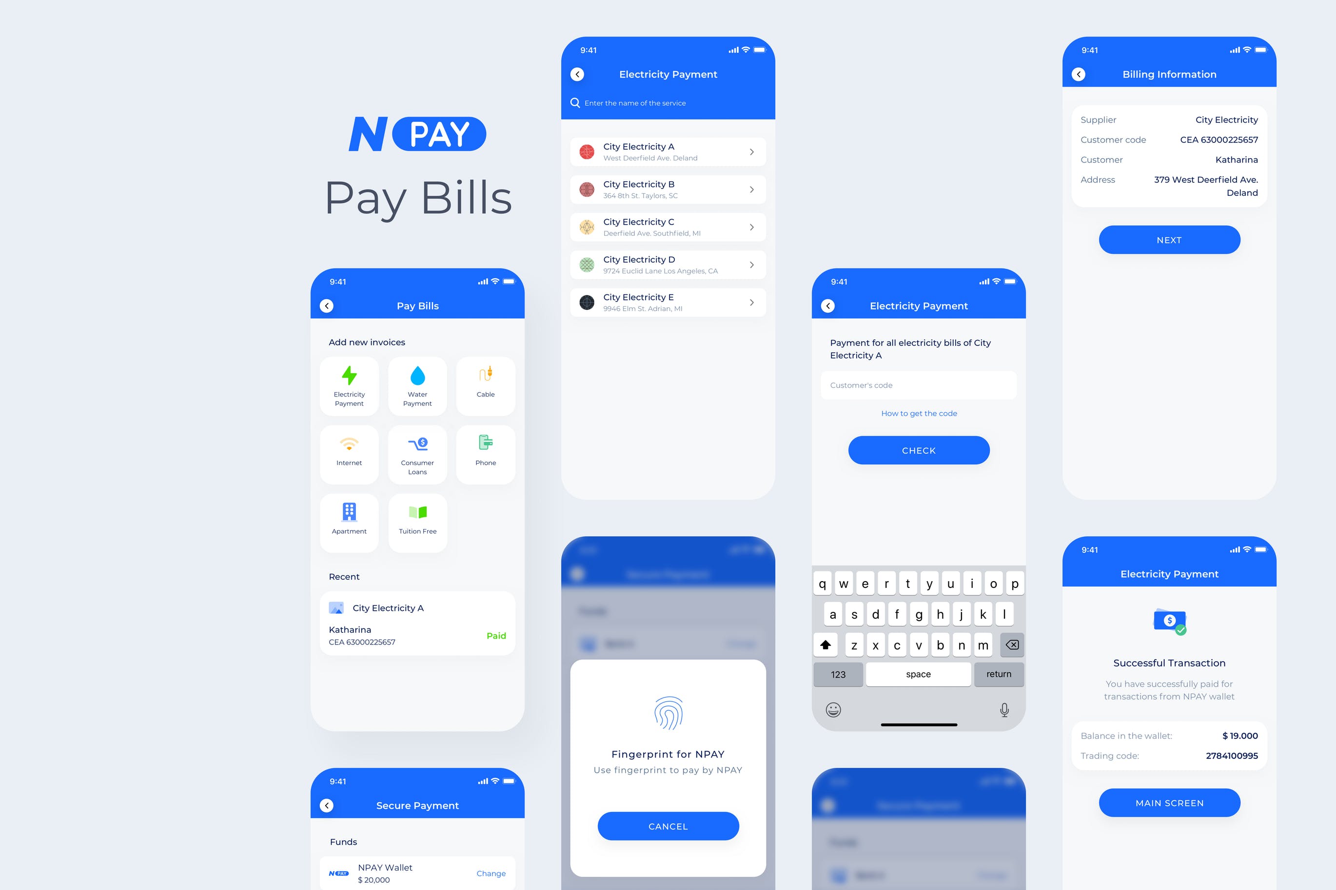 电子钱包APP应用UI设计之账单列表界面设计模板 Pay Bills – Wallet Mobile UI – N