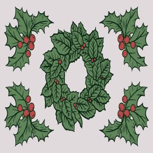 圣诞节浆果&树叶矢量手绘矢量素材 Christmas Autumn Berries Drawing