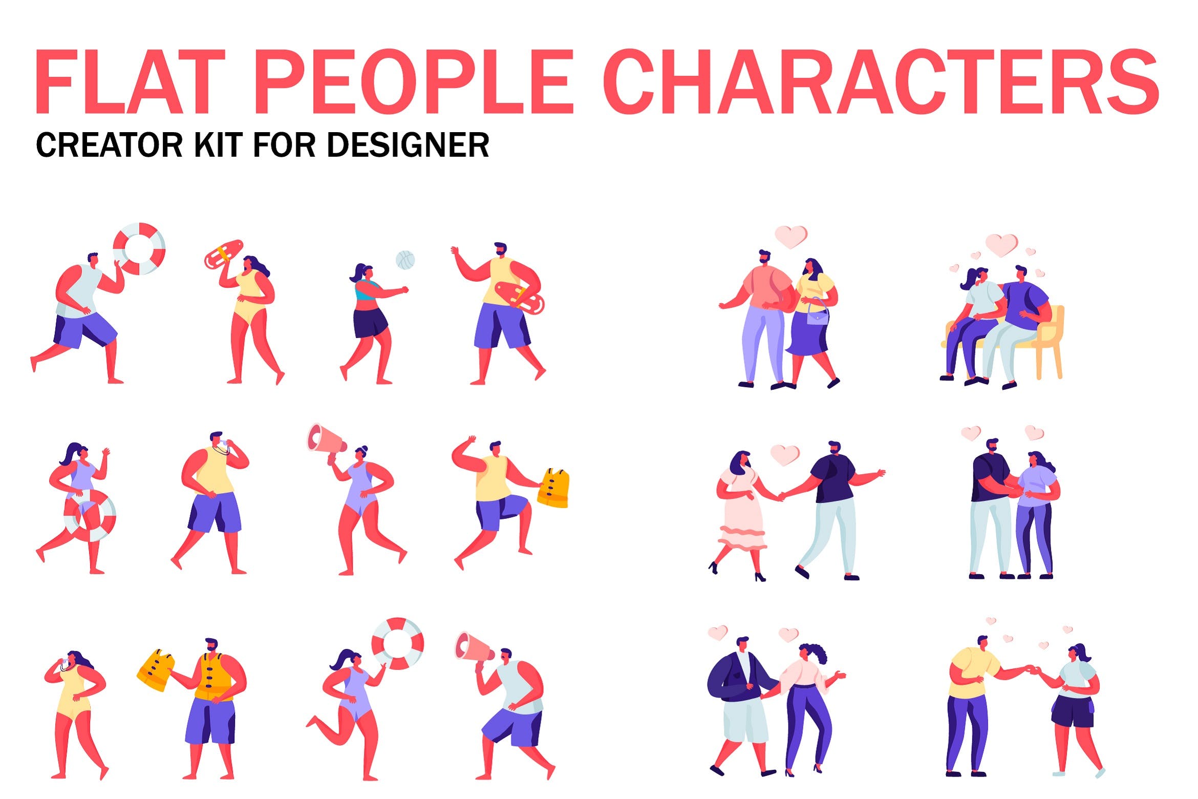 扁平化设计风格虚拟人物角色图形设计工具包v6 Flat People Character Creator Kit
