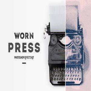 一键生成怀旧老照片效果PSD分层模板 Worn Press Photoshop Effects Kit