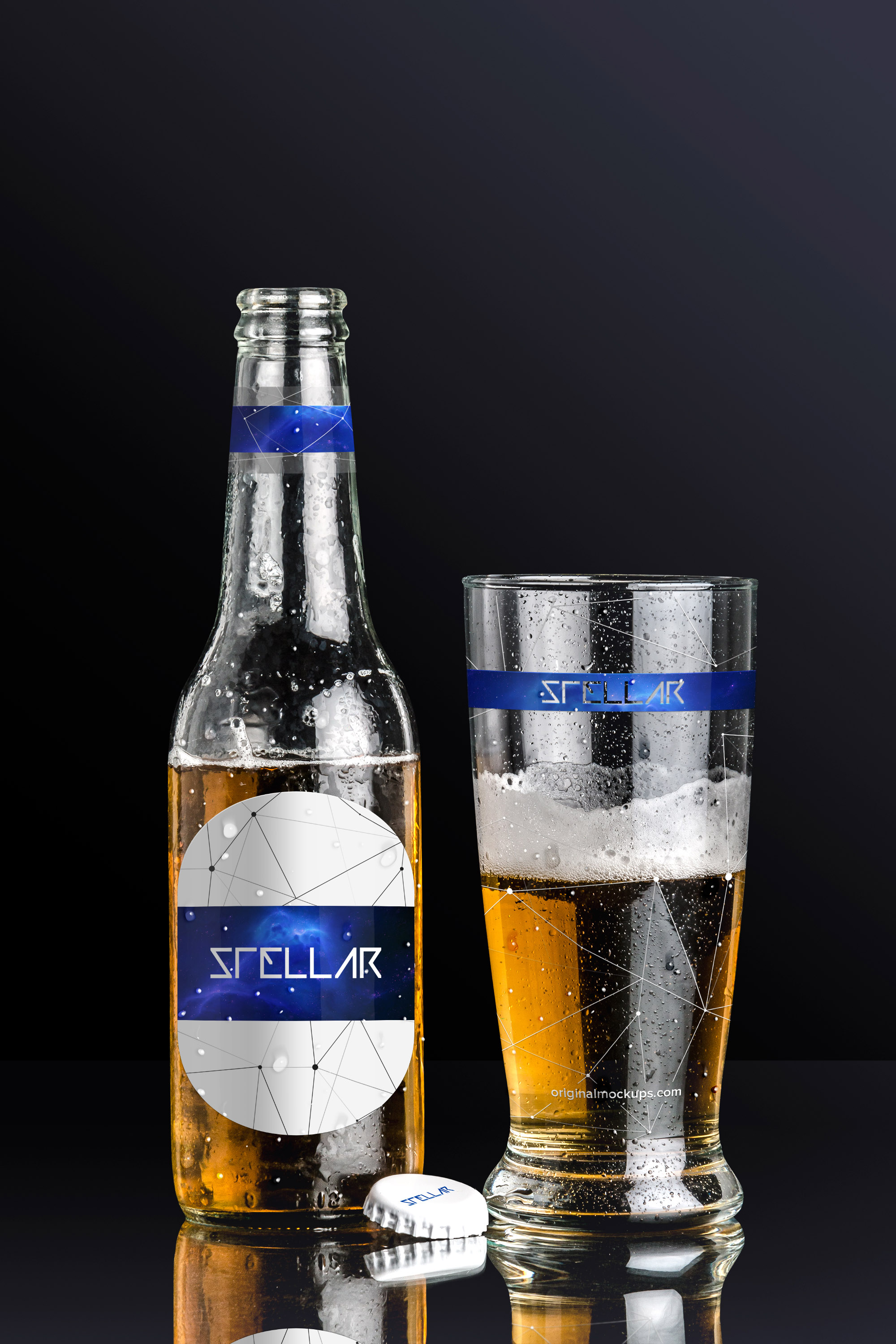 啤酒品牌商标设计图预览啤酒瓶&啤酒杯样机01 Beer Bottle and Glass Mockup 01