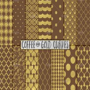 金属棕色背景金箔曲线形状图案 Brown and Gold Foil Backgrounds