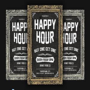 欢乐时光复古派对传单模板 Happy Hour Flyer
