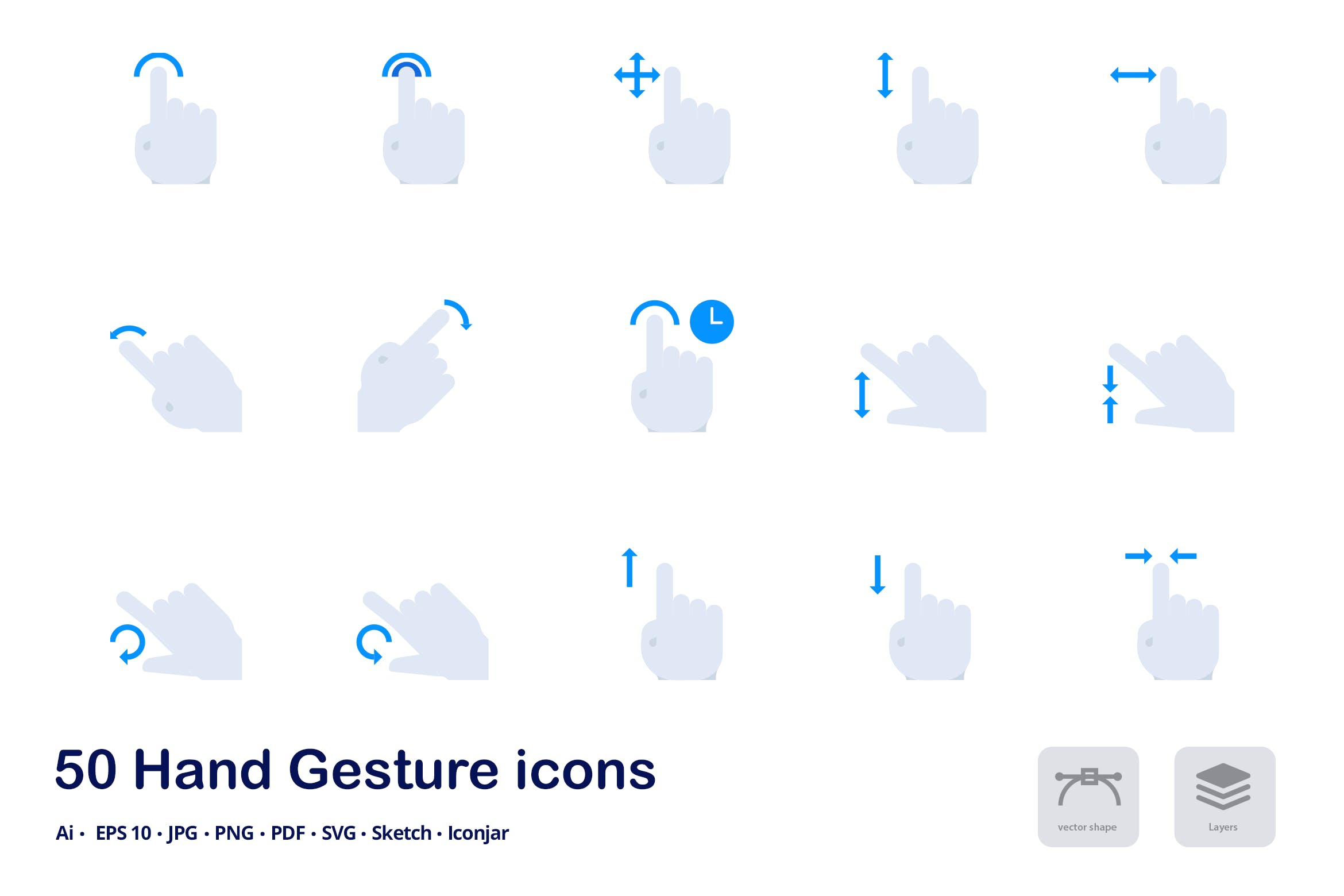 触摸手势双色调扁平化矢量图标 Hand Gestures Accent Duo Tone Flat Icons