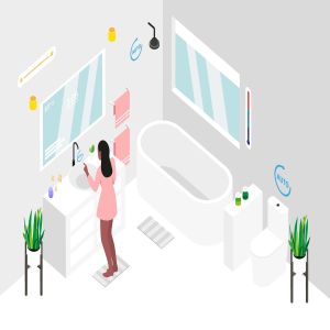 智能家居浴室等距概念图矢量插画 Smart Home Bathroom Isometric Illustration