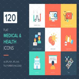 120枚医疗和健康主题扁平化图标 120 Medical and Health Flat Icons