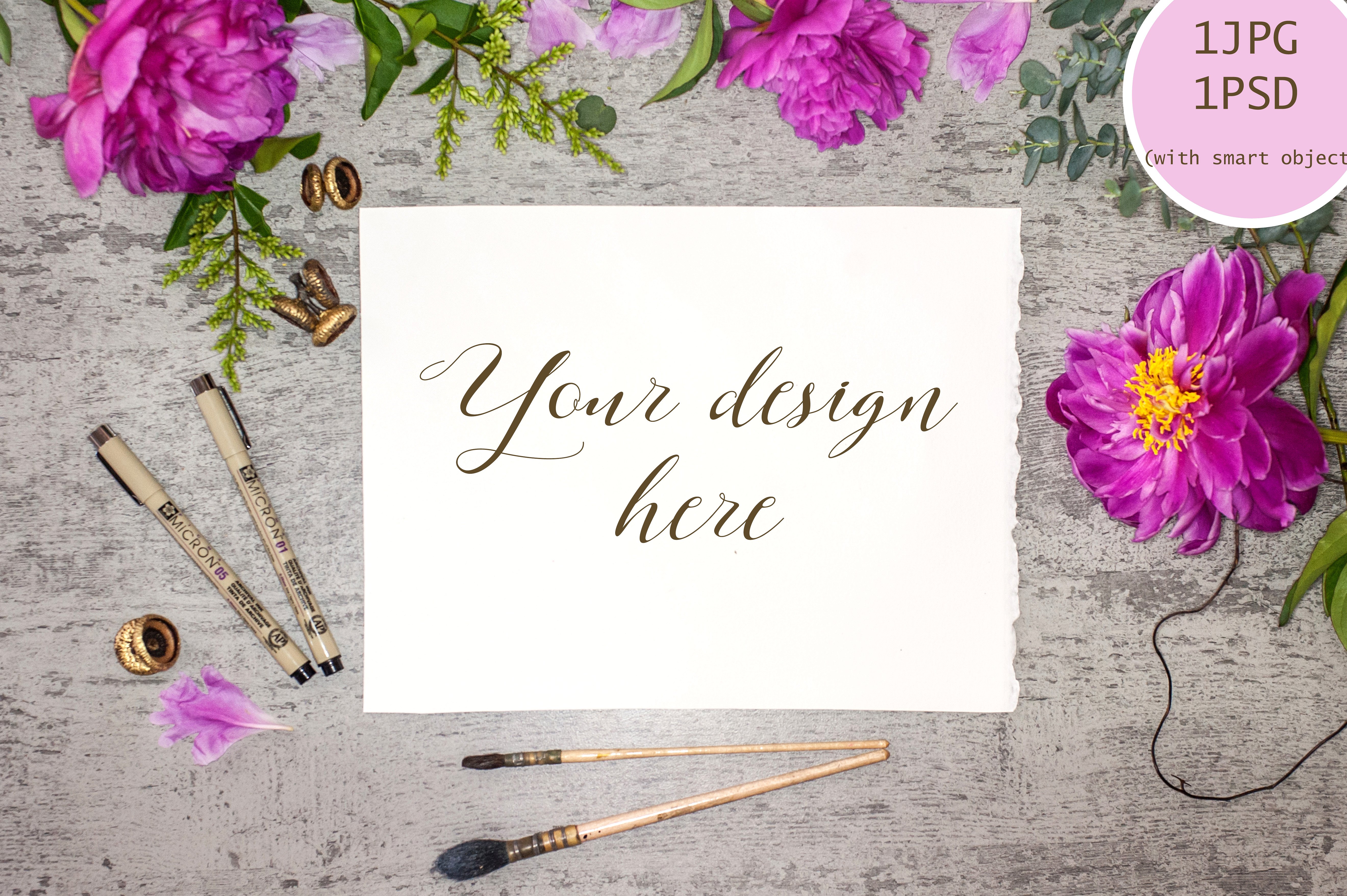 粉色花卉装饰便签模板 Peony mock up №9