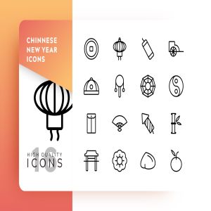 中国新年主题矢量线性图标素材v1 CHINNESE NEW YEAR OUTLINE