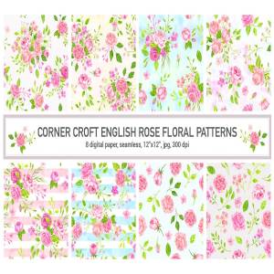 浪漫手绘水彩玫瑰花卉背景 Watercolor Pattern English Rose