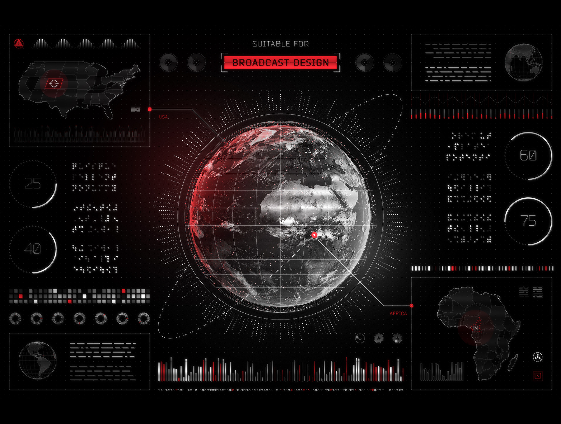 一流设计素材网下午茶：科幻HUD仪表盘UI素材套装下载[Ai,PSD]