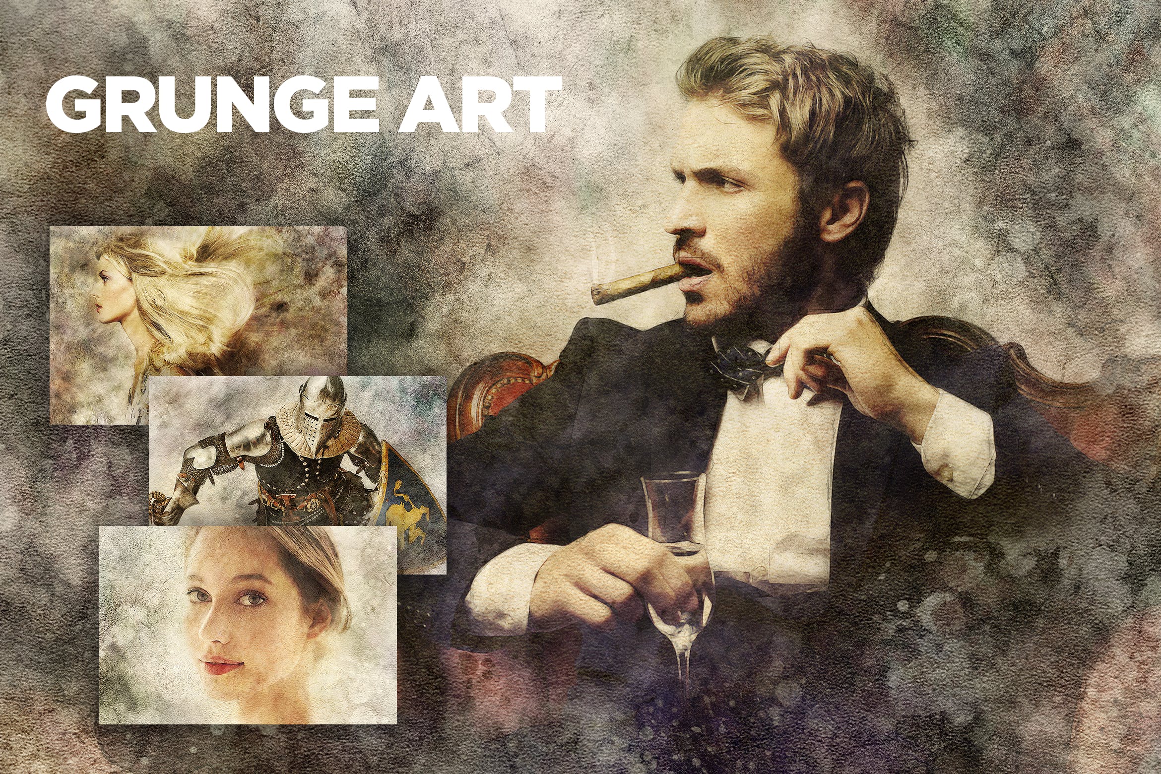 一款有创造性的复古风格艺术效果PS动作 Grunge Art CS3+ Photoshop Action