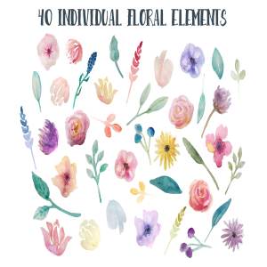 各种各样水彩花卉剪贴画 Watercolor flowers clipart
