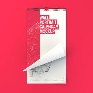 活页挂历翻页效果图样机模板 Wall Portrait Calendar Rolled Page Mockup