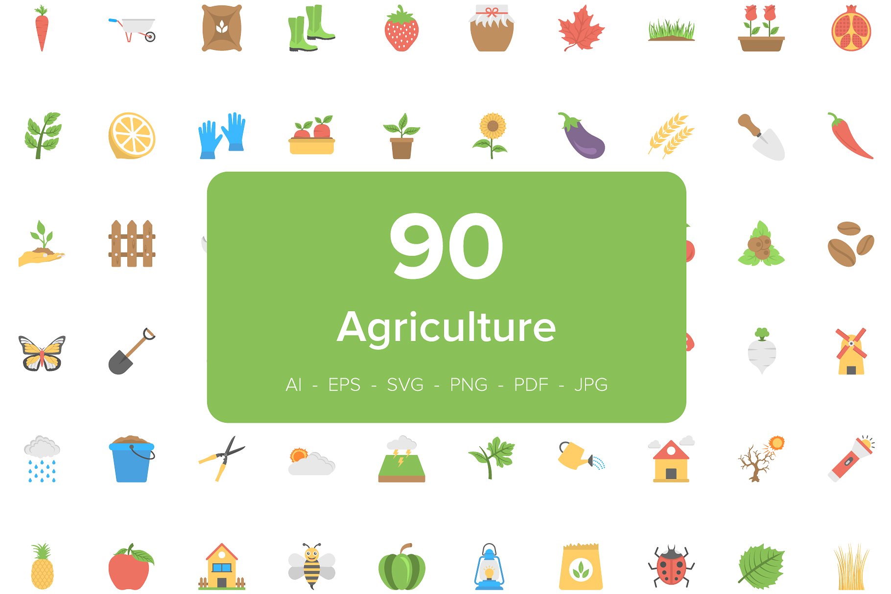 90枚农业主题扁平风格矢量图标 90 Agriculture Flat Vector Icons