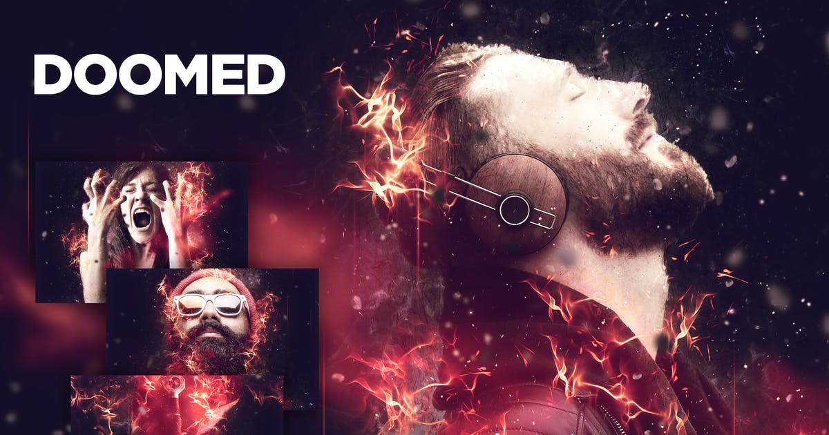 逼真火焰燃烧效果照片处理PS动作 Doomed Photoshop Action CS4+