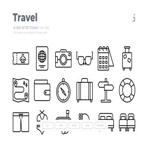 30枚旅行旅游主题Outline风格矢量图标 30 Travel Icons – Outliner