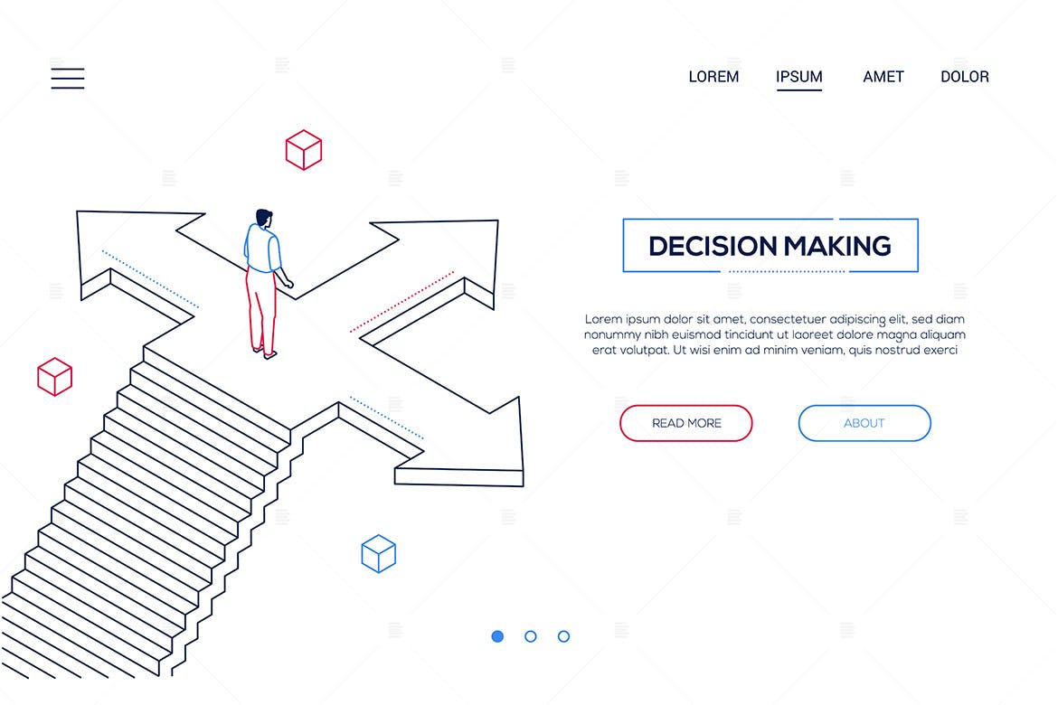 商业决策线条设计风格网站Banner概念插插画 Decision making – line style isometric web banner