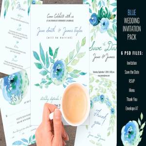 蓝色婚礼邀请函设计模板 Blue Wedding Invitation pack