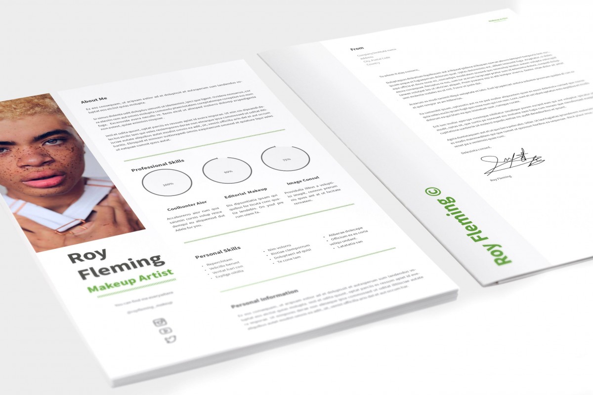 化妆师简历模板 Free Resume CV InDesign Template, Makeup Artist Edition