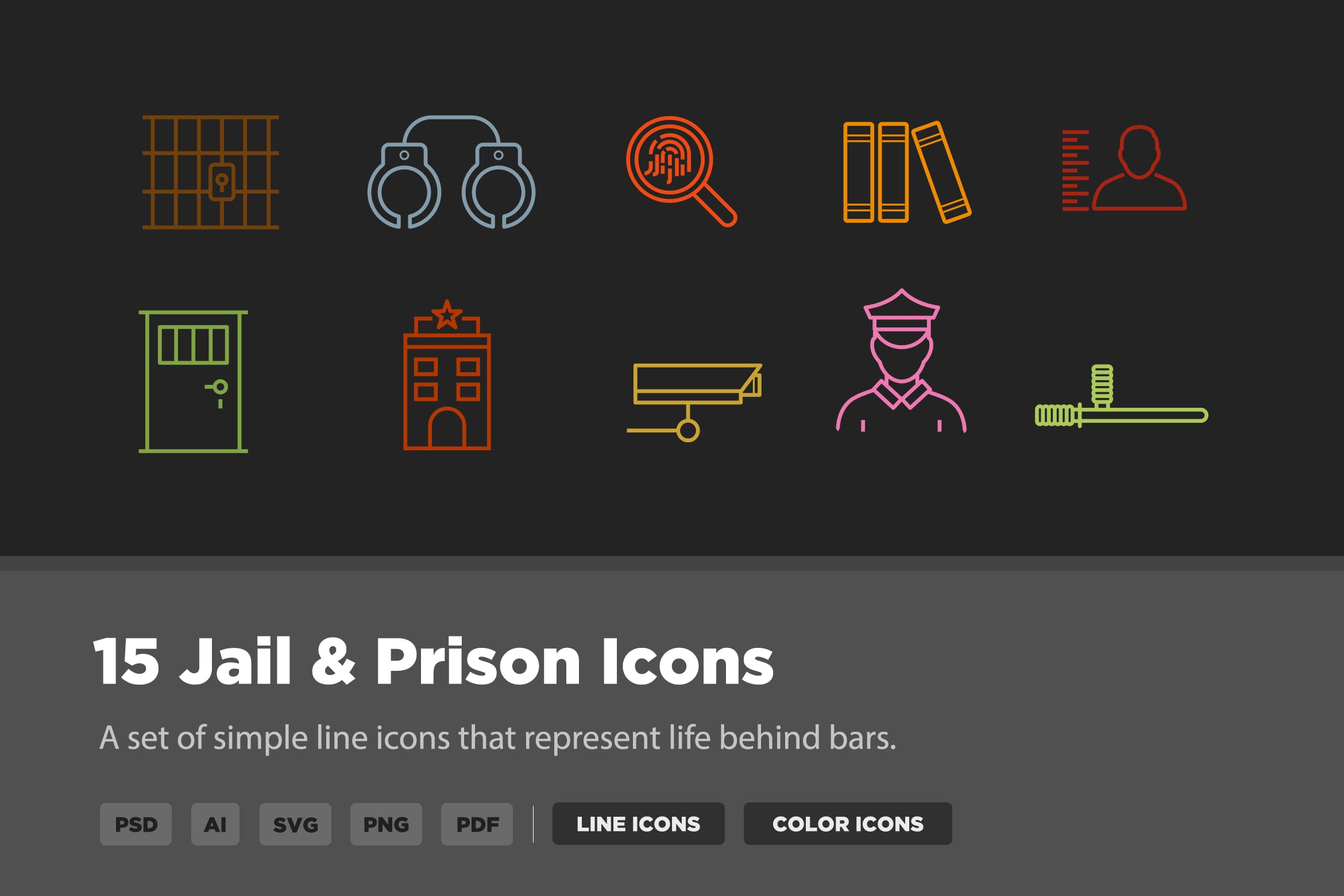 15枚监狱看守所主题矢量图标 15 Jail & Prison Icons