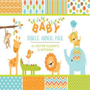婴儿丛林动物图案背景素材 Baby Jungle Animal Graphics Patterns