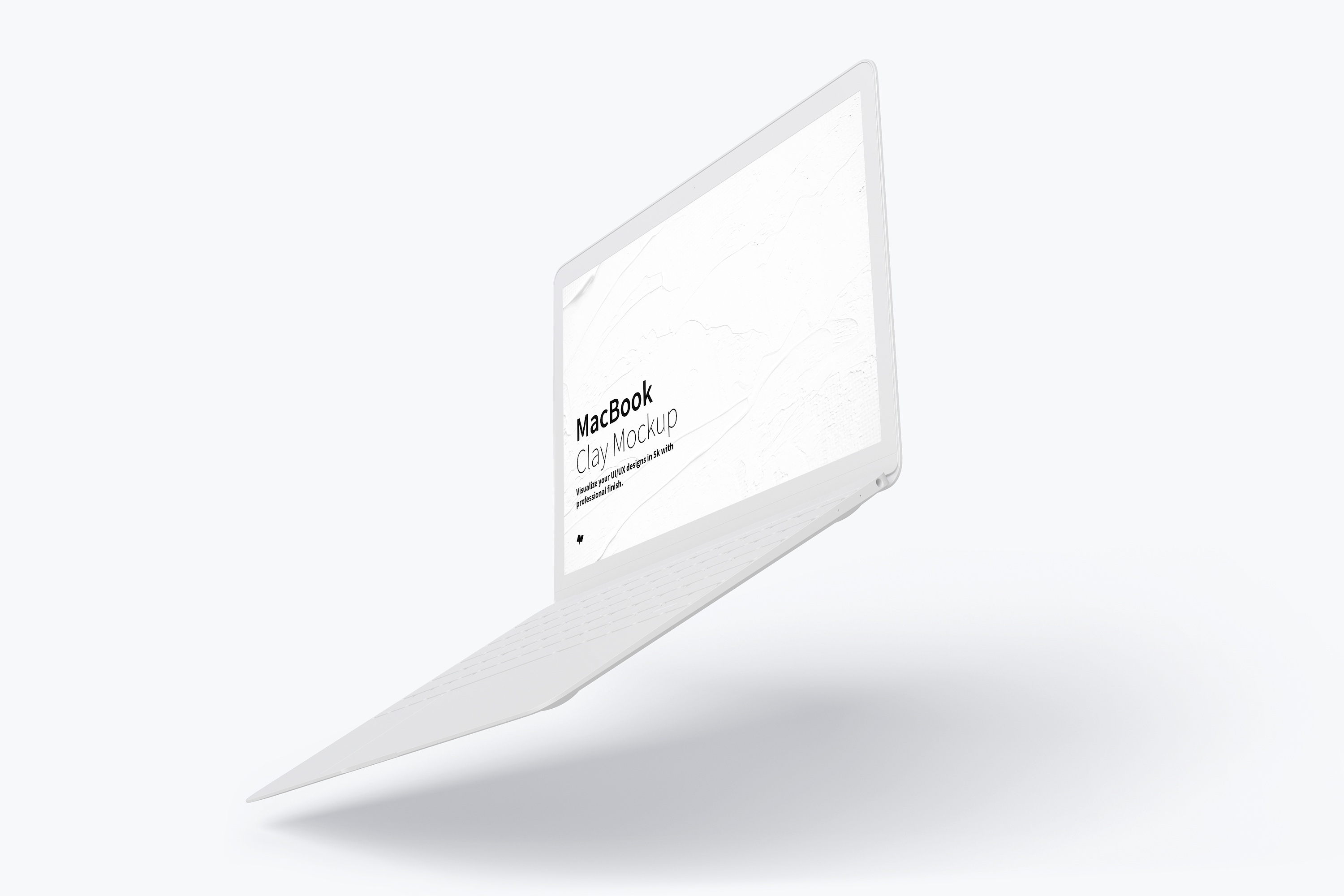 MacBook笔记本电脑悬空效果右视图样机模板 Clay MacBook Mockup, Floating Right View