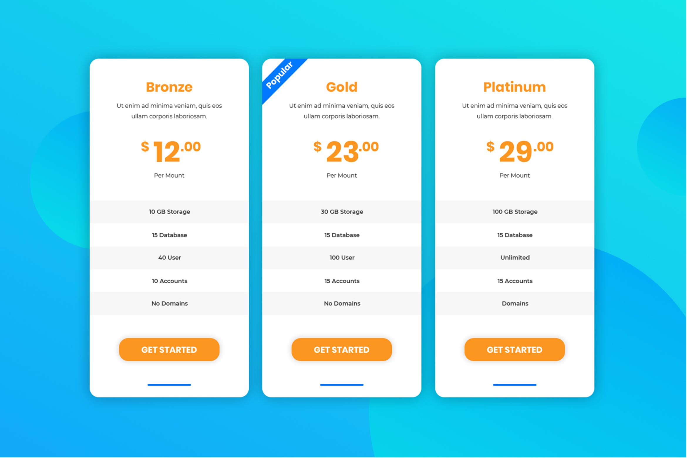 网站服务价格表单UI设计模板 Pricing Table
