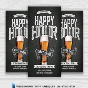 欢乐时光啤酒节宣传传单模板 Happy Hour Flyer