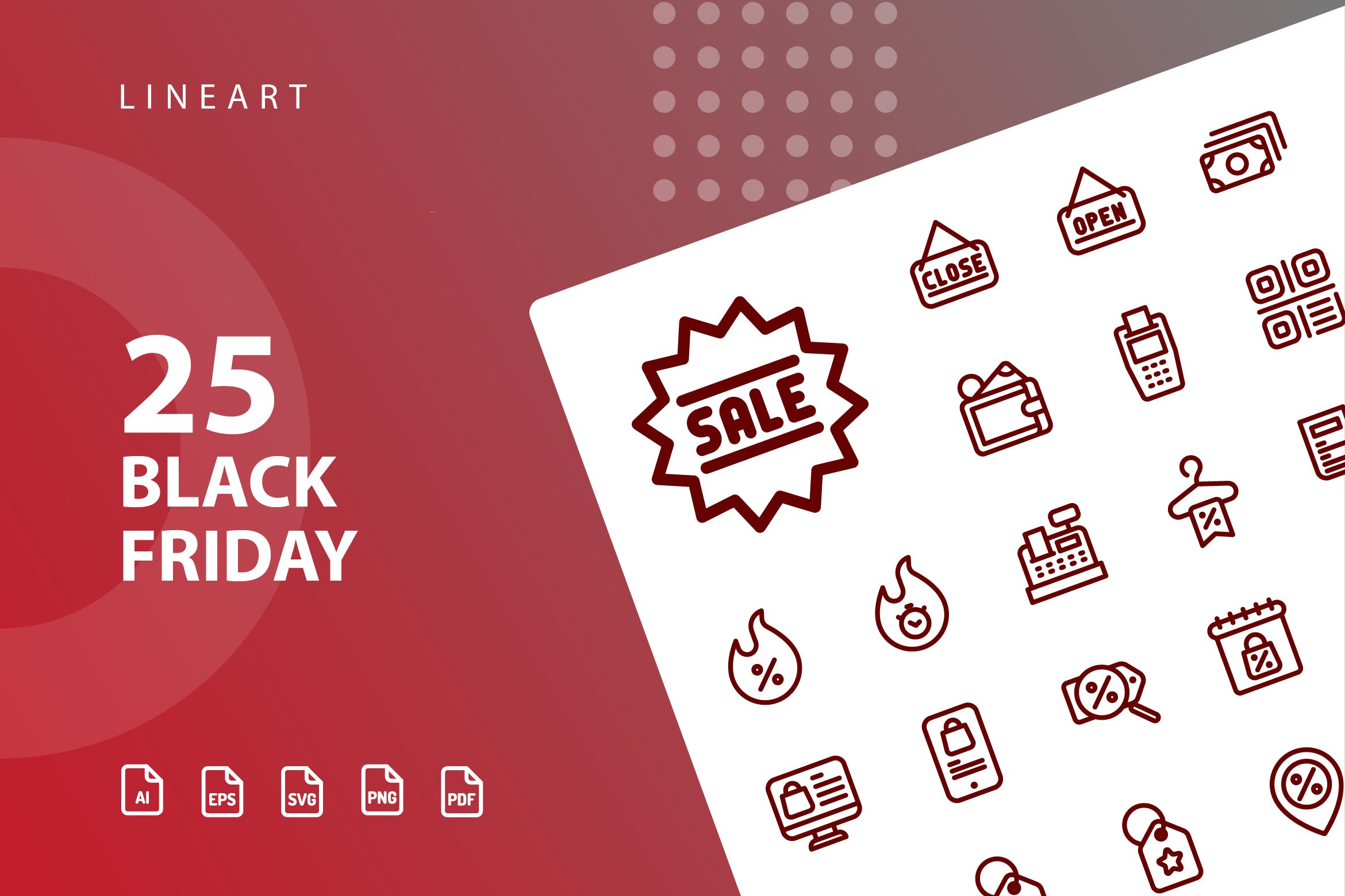 黑色星期五购物主题线性图标素材 Black Friday Lineart