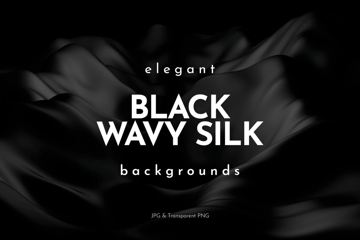 优雅黑色波浪丝绸绸缎背景 Elegant Black Wavy Silk Backgrounds
