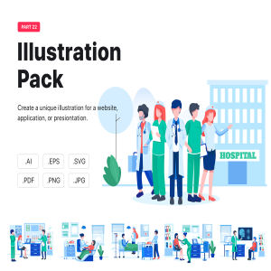 一流设计素材网下午茶：医院和医疗服务矢量场景插画集
