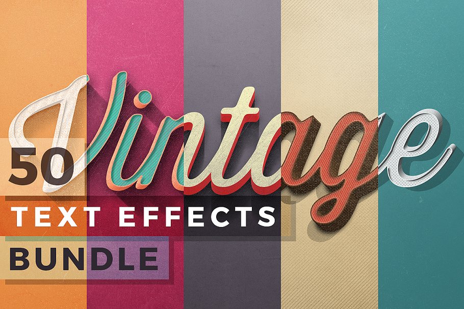 50款经典复古文本文字效果图层 50 Vintage Text Effects Bundle