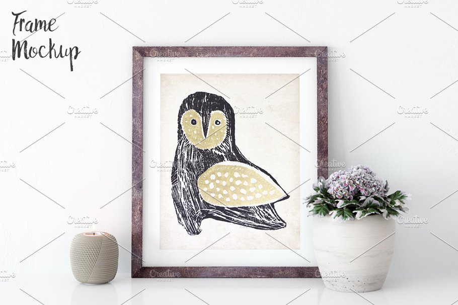 室内相框画框展示样机 Frame mockup in white – 2 (8×10)