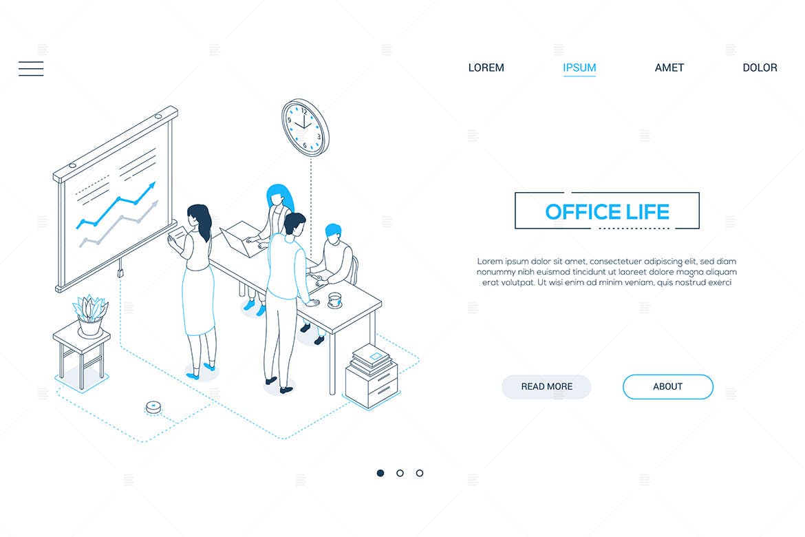 办公生活线条艺术设计风格网站Banner设计插画素材 Office life – line design style isometric banner