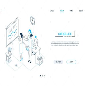 办公生活线条艺术设计风格网站Banner设计插画素材 Office life – line design style isometric banner