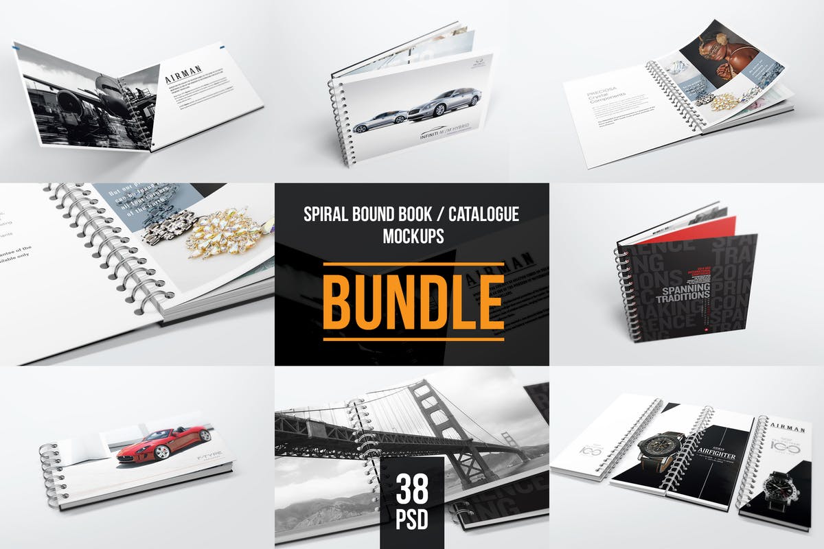 活页装订图书/目录样机 Spiral Bound Book / Catalogue Bundle Mockups