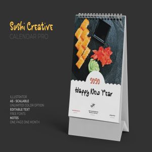 寿司日式料理店定制设计2020年日历表设计模板 2020 Sushi Asian Resto Creative Calendar Pro插图1