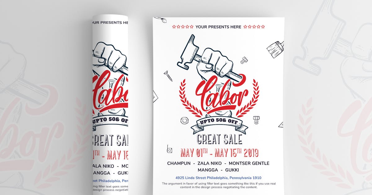 劳动节假日折扣销售海报传单模板04