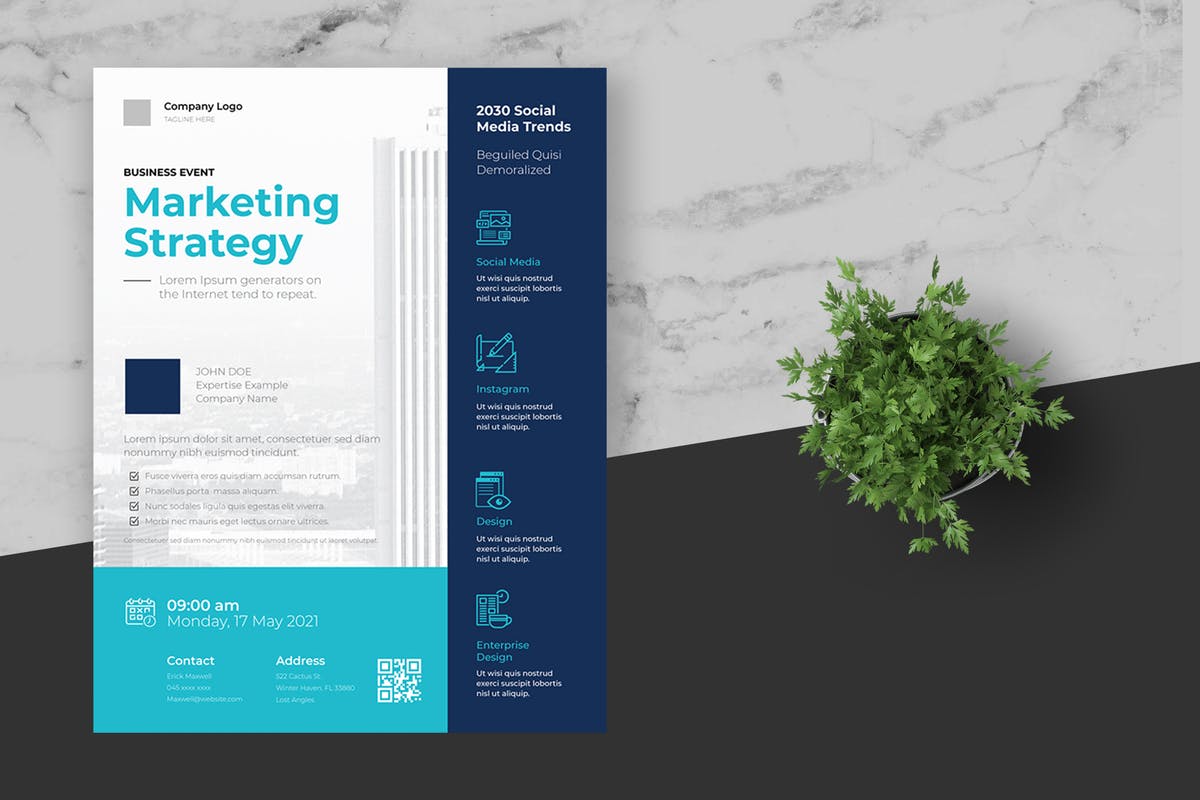 简约风格商务会议事件海报模板 Clean & Minimal Business Event Flye