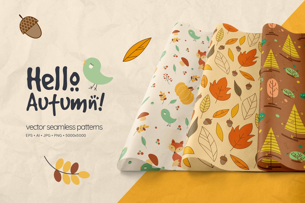 “您好，秋天”无缝图案纹理合集 Hello Autumn Seamless Patterns