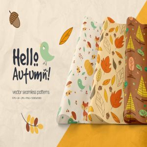 “您好，秋天”无缝图案纹理合集 Hello Autumn Seamless Patterns