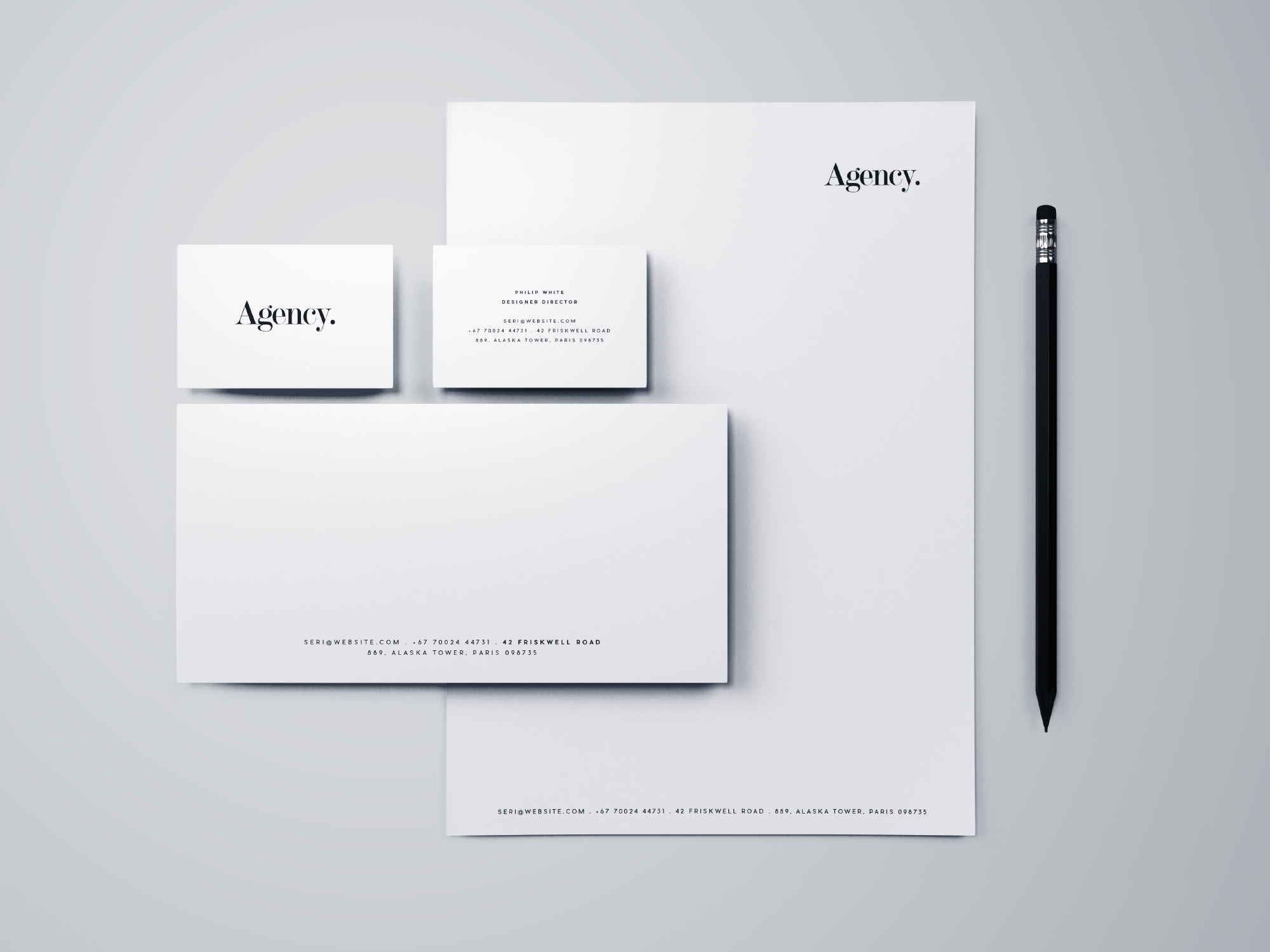 极简主义风格企业品牌VI设计效果预览办公用品样机 Minimal Branding & Stationery Mockup