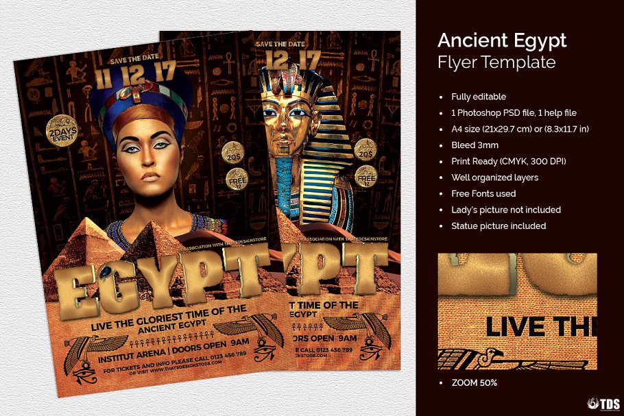 古埃及历史考古主题传单PSD模板 Ancient Egypt Event Flyer PSD