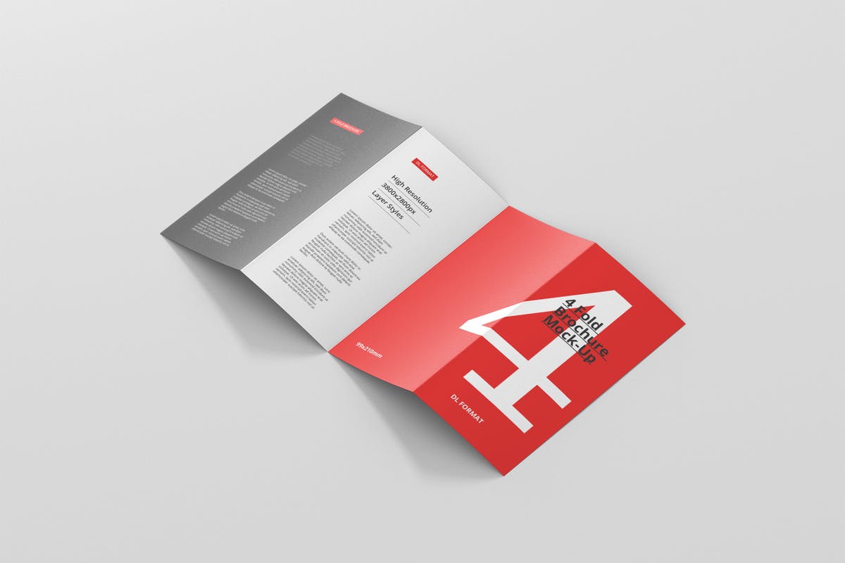 四折页DL菜单小册子样机模板 4-Fold Brochure Mockup – DL 99x210mm