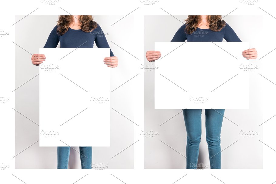 女模特手持作品展示样机 Artwork Presentation Mockup Female