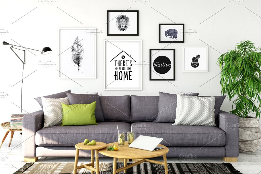 豪华客厅画框样机模板07 Scandi Interior Frame Mockup – 07