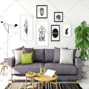 豪华客厅画框样机模板07 Scandi Interior Frame Mockup – 07