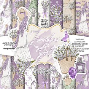 薰衣草少女主题礼品包装纸张图案纹理套装 Lavender Girl digital paper pack